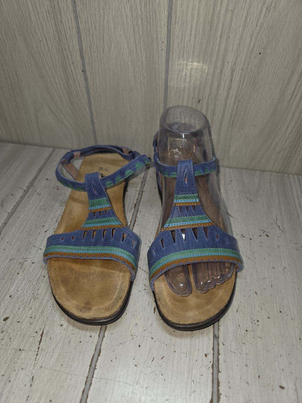 Naot Odelia Sandal Ankle Strap Slingback Tribal Blue Green Sz 7 Summer Comfort
